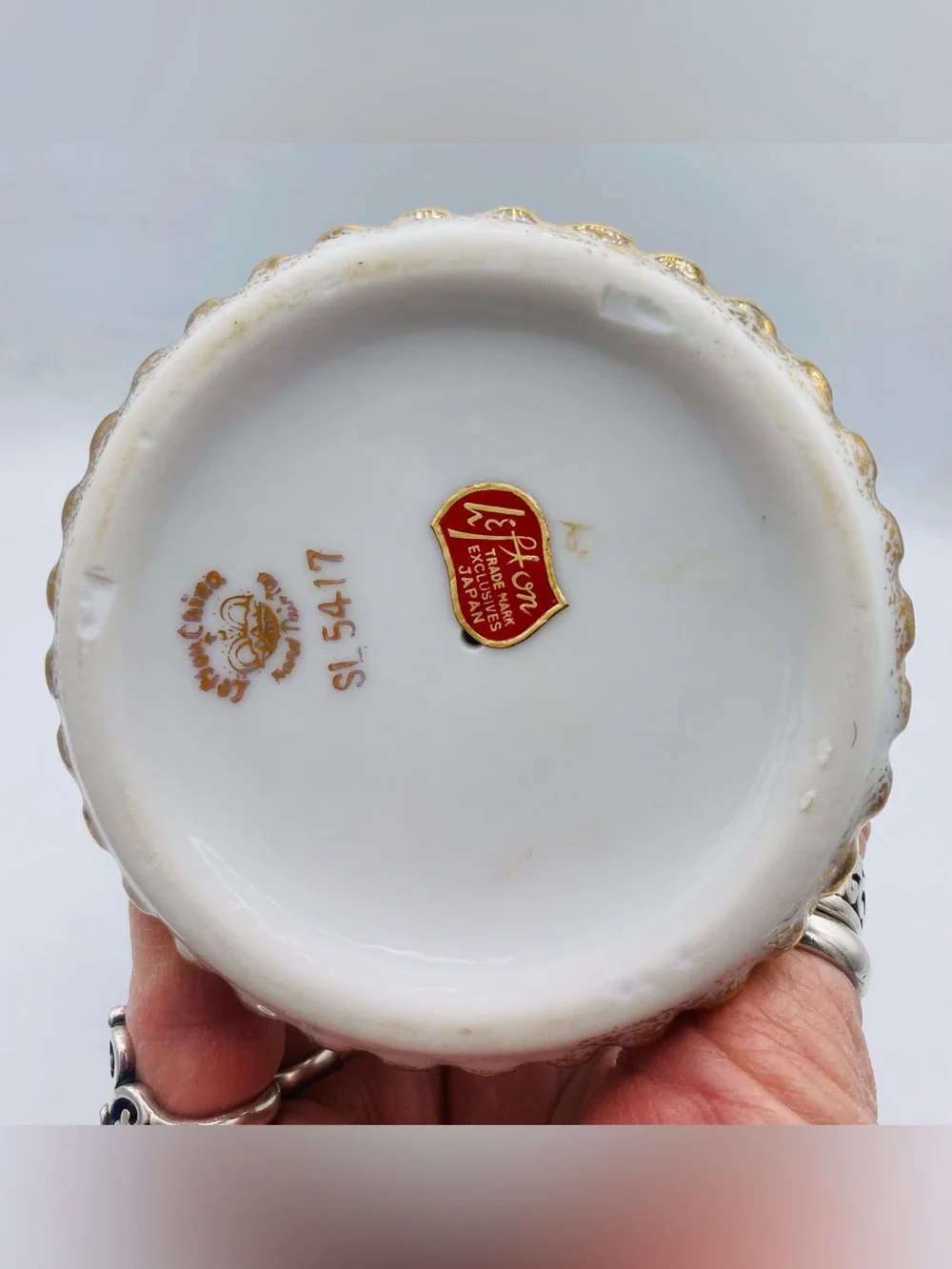 Vintage Lefton Porcelain Lidded Jar/Urn Hand Painted Courting Couple Gold Trim